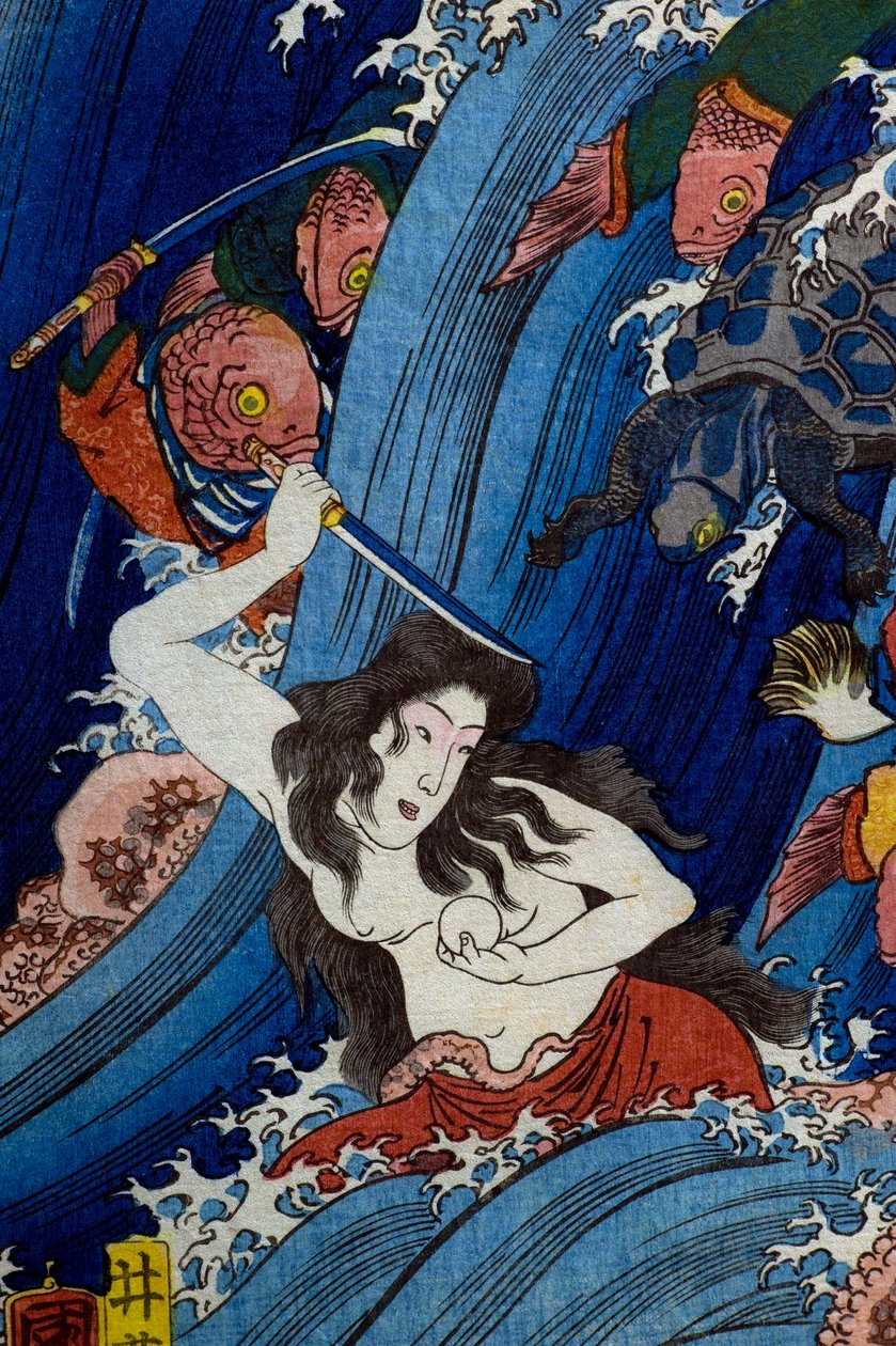 Tamatori-hime robando la joya sagrada del Palacio del Dragón de Utagawa Kuniyoshi
