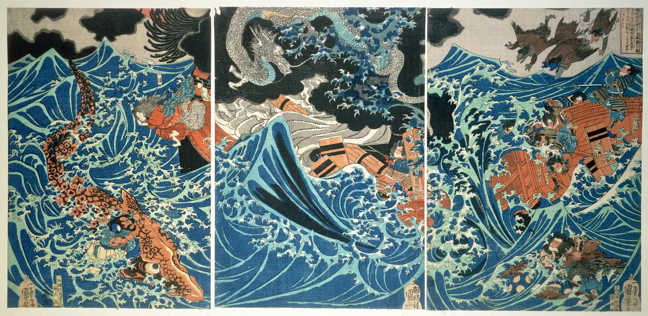 El naufragio de Tametomo, pub. c.1836 de Utagawa Kuniyoshi