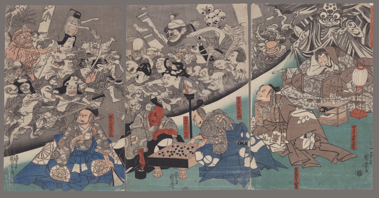 La araña terrestre crea monstruos en la mansión del señor Minamoto Yorimitsu de Utagawa Kuniyoshi