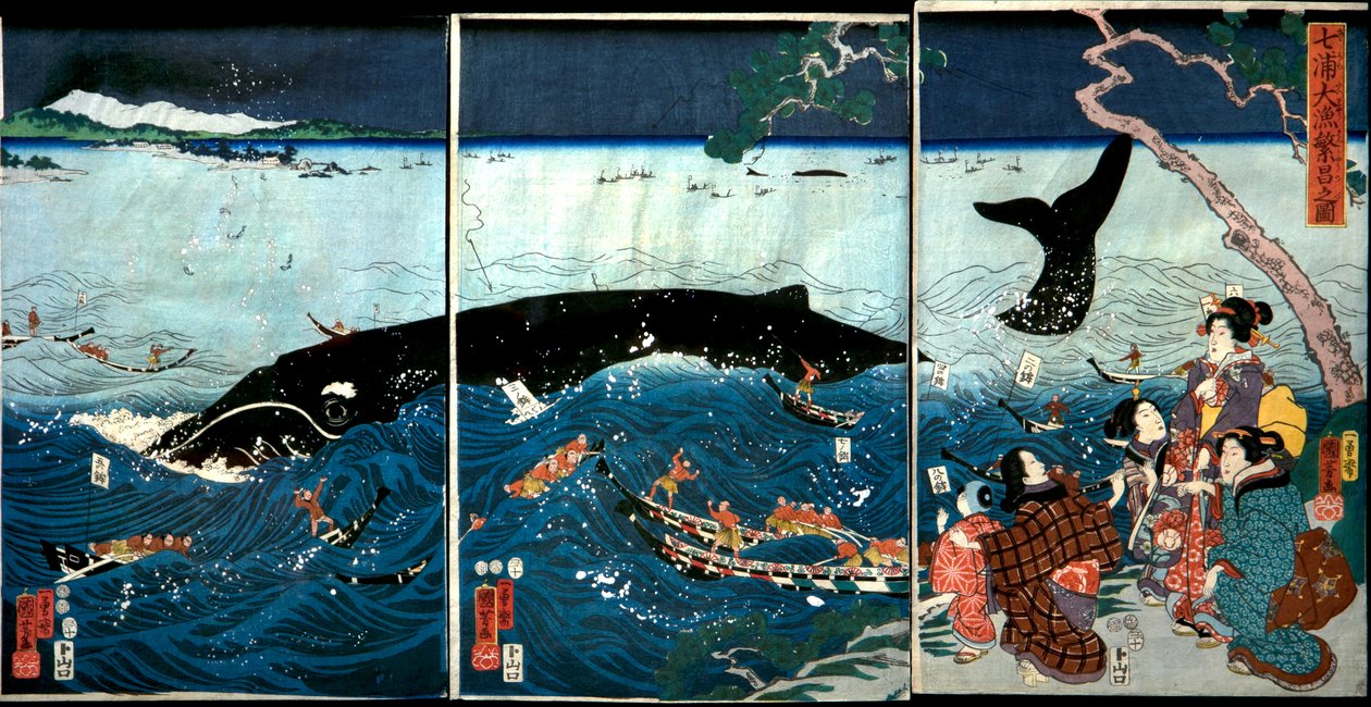 La Prosperidad de Siete Costas con Grandes Peces (Nana ura tairyō hanjō no zu) de Utagawa Kuniyoshi