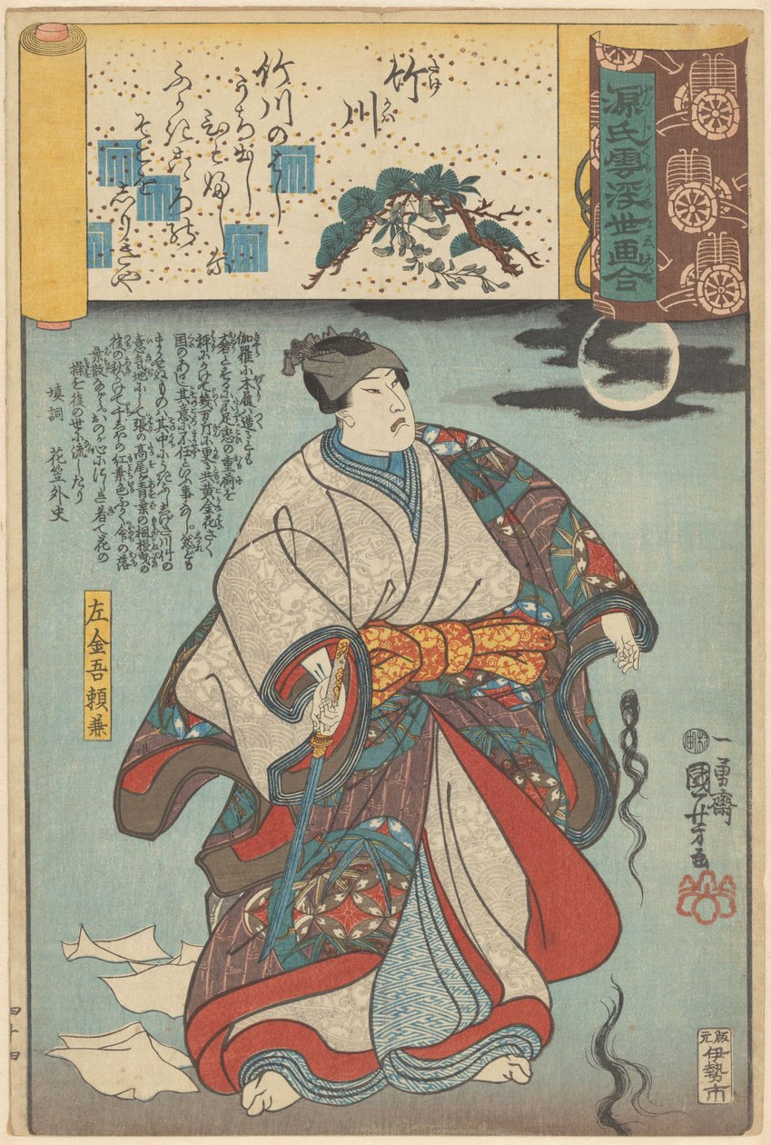 Ukiyo e paralelos a los capítulos nublados del Genji (título de la serie en el objeto) de Utagawa Kuniyoshi