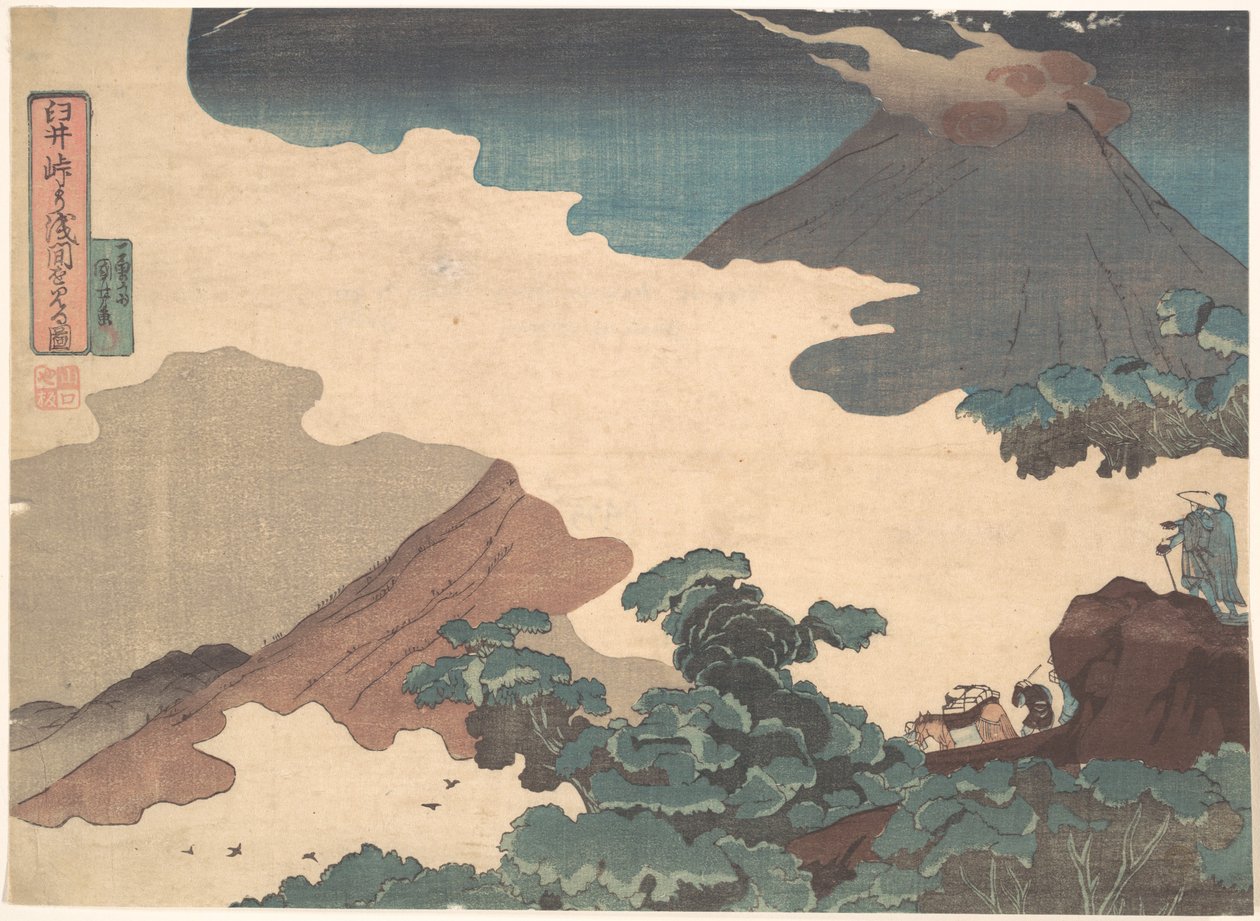 Vista del monte Asama desde el puerto de Usui de Utagawa Kuniyoshi
