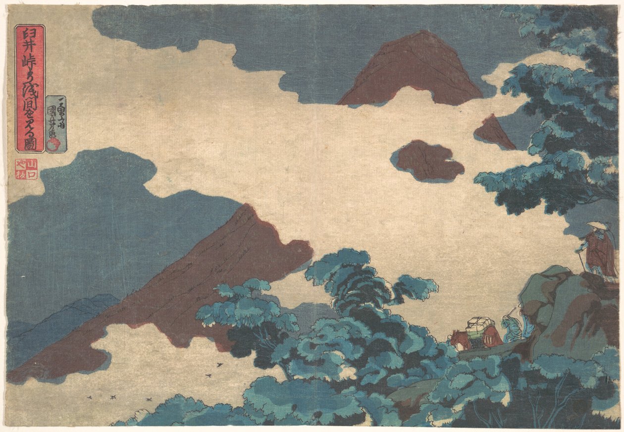 Vista del monte Asama desde el paso de Usui de Utagawa Kuniyoshi