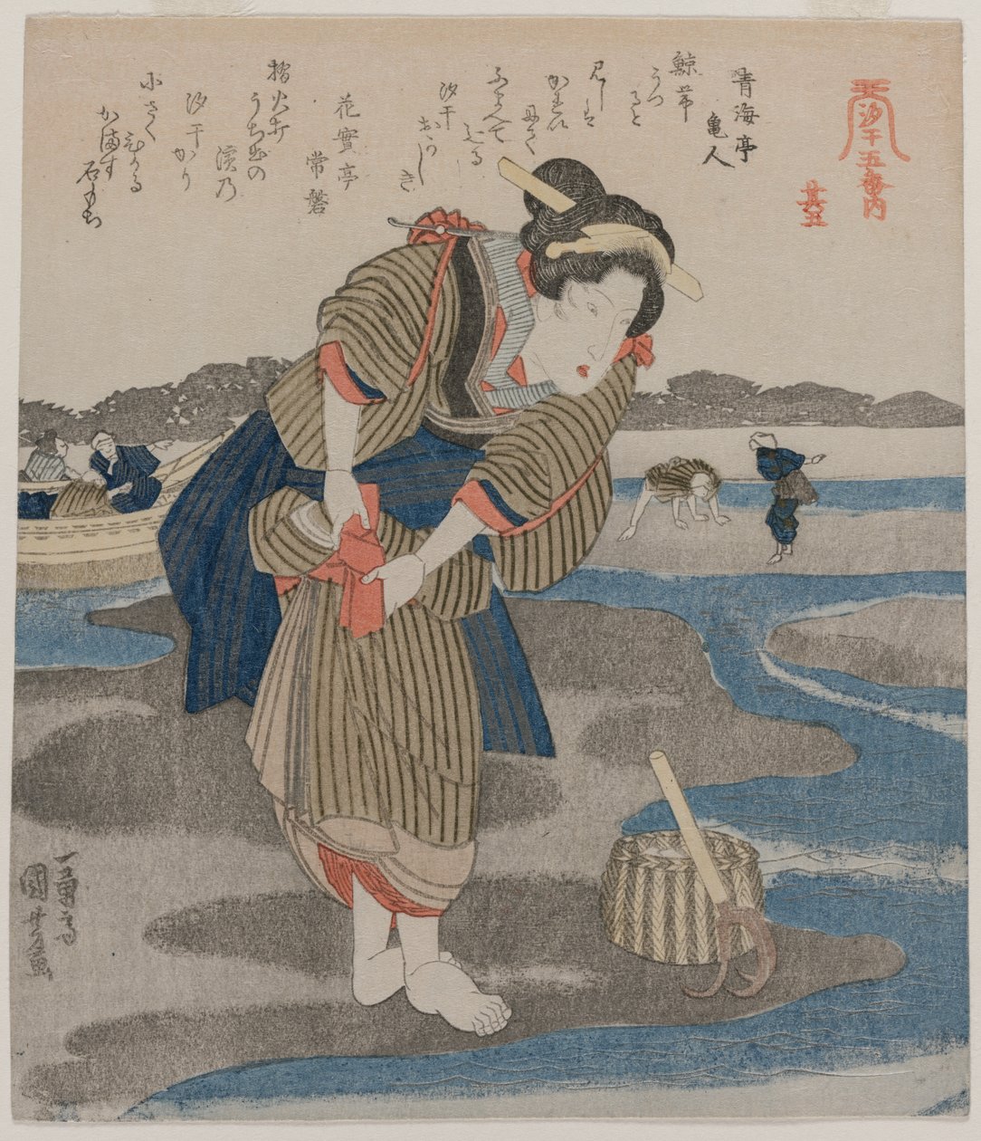 Mujer ajustando sus faldas; de la serie Cinco imágenes de marea baja de Utagawa Kuniyoshi