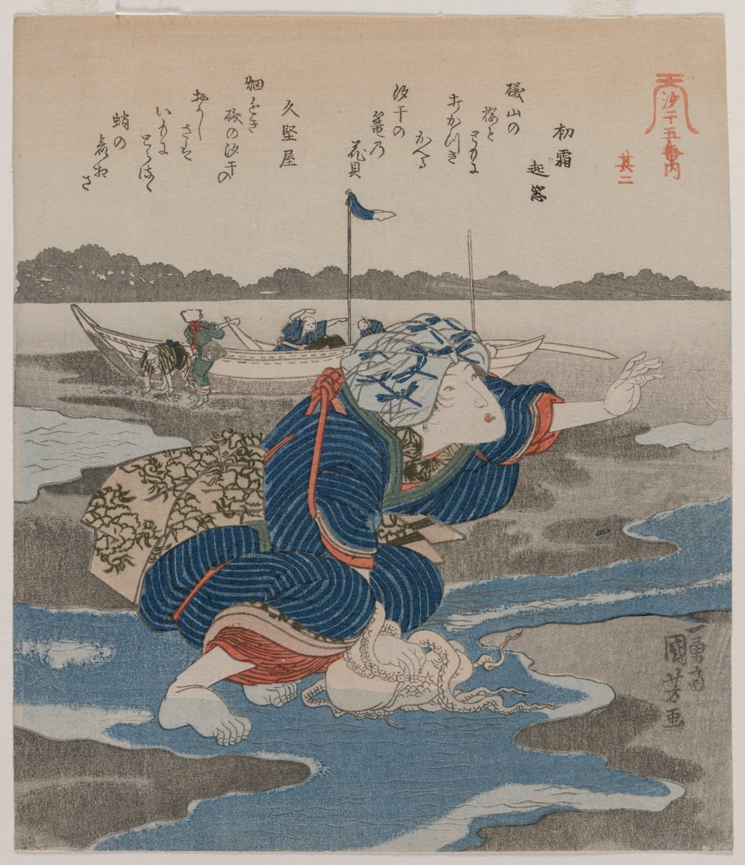 Mujer con un pulpo, de la serie Cinco imágenes de marea baja, finales de 1820s de Utagawa Kuniyoshi