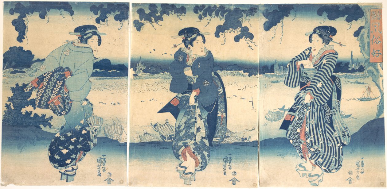 Mujeres cerca de un río de Utagawa Kuniyoshi