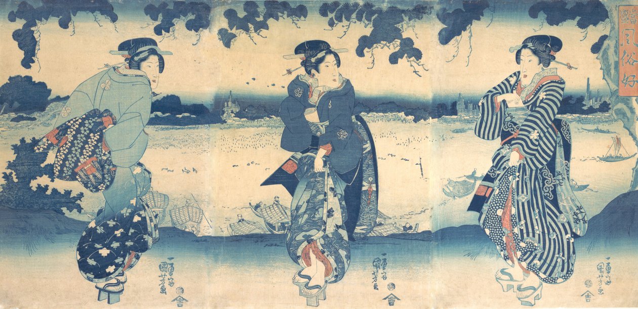 Mujeres cerca de un río, ca. 1850 de Utagawa Kuniyoshi