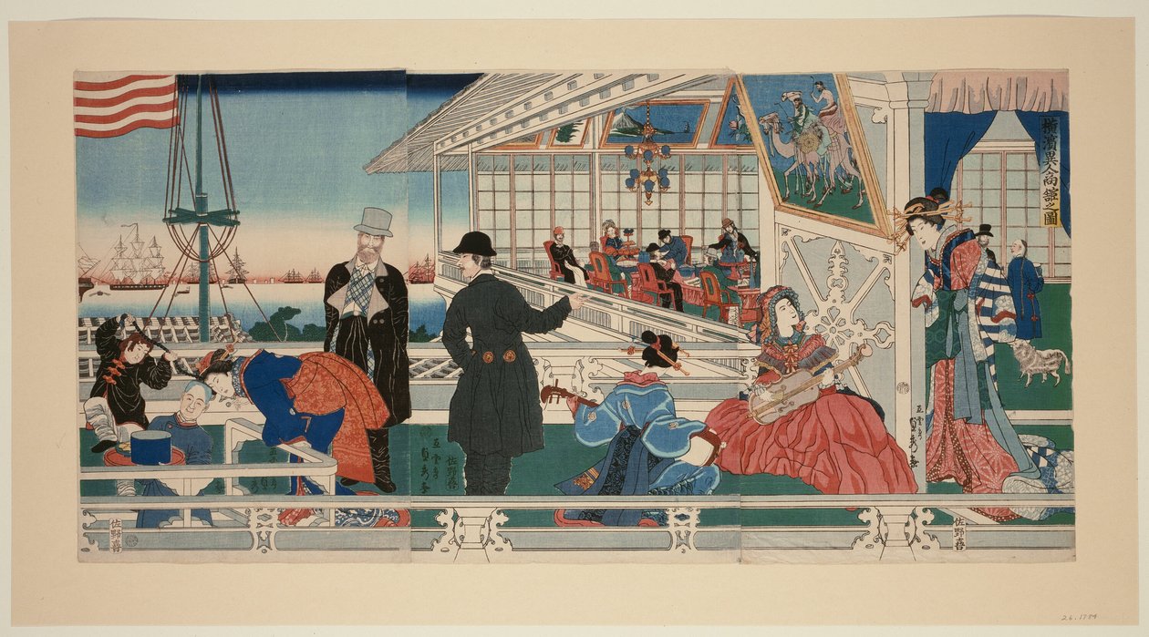 Un Edificio Mercantil Americano en Yokohama (Yokohama ijin shokan no zu) de Utagawa Sadahide