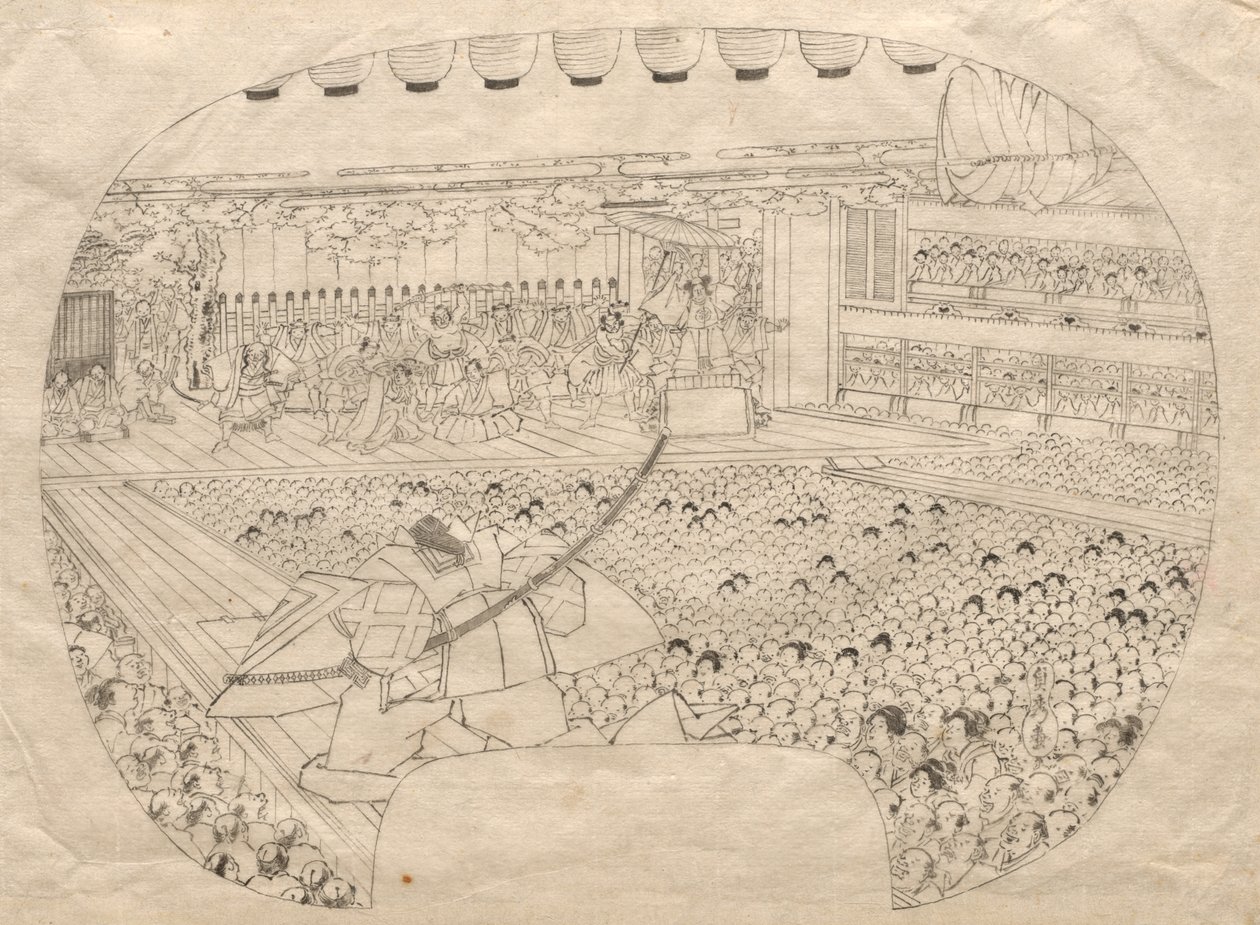 Design for Fan-shaped Print of Kabuki Theater de Utagawa Sadahide