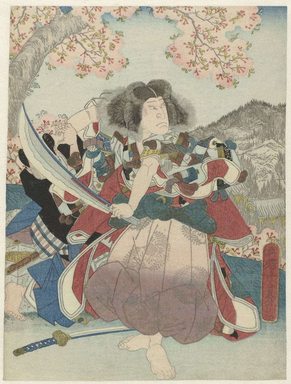 Nakamura Utaemon IV como Oniwakamaru en la obra "Kiichi hôgen sanryaku no maki", Teatro Naka de Utagawa Sadamasu