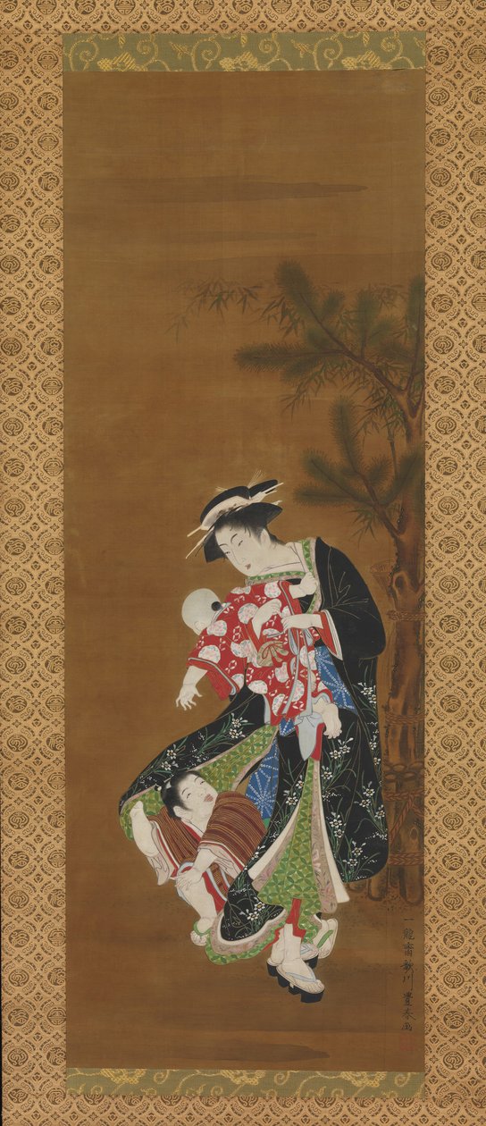 Madre e Hijos en el Año Nuevo de Utagawa Toyoharu
