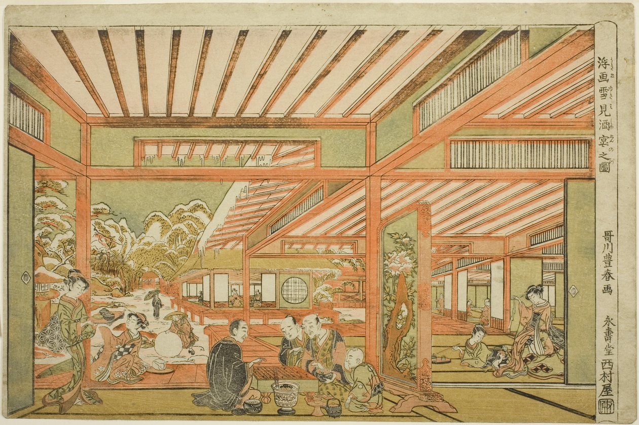 Entretenimiento de observación de la nieve, c.1771 de Utagawa Toyoharu