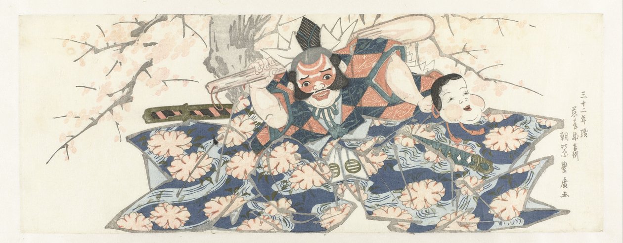 Una guerrera sosteniendo una maja de Utagawa Toyohiro