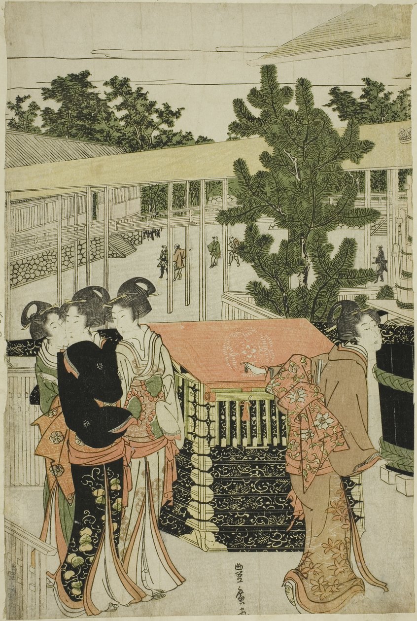 Peregrinación de Año Nuevo al templo Myohoji de Horinouchi (Horinouchi Myohoji eho mairi no zu) de Utagawa Toyohiro