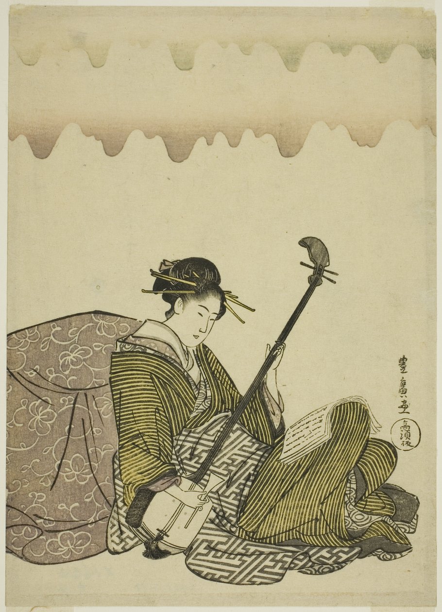 Mujer tocando shamisen, de una serie sin título de mujeres en ocio de Utagawa Toyohiro