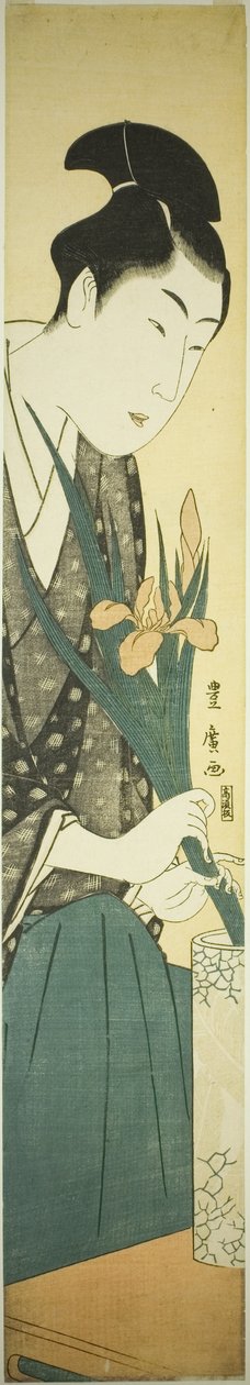 Joven arreglando lirios en un jarrón de Utagawa Toyohiro