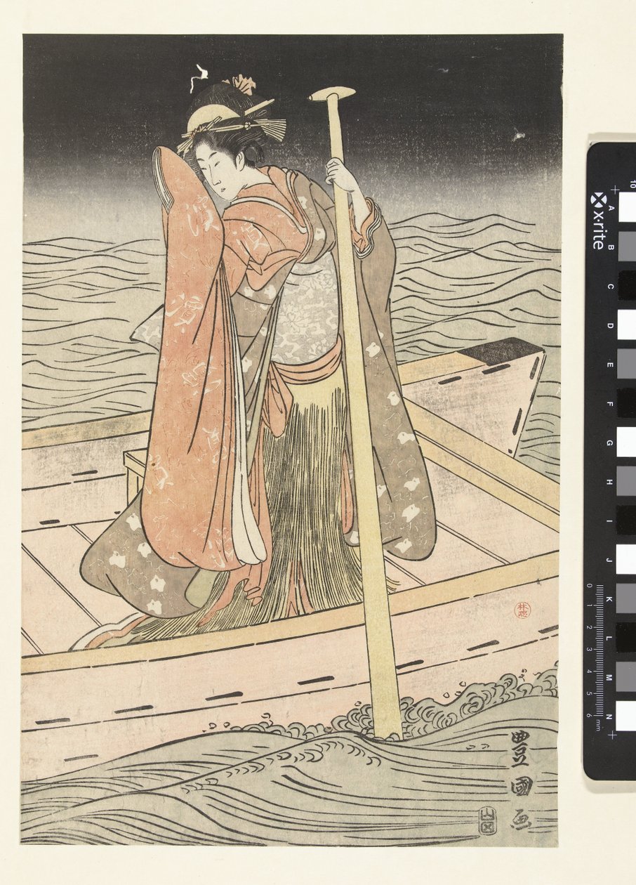 mujer joven, en, barco de Utagawa Toyokuni (I)