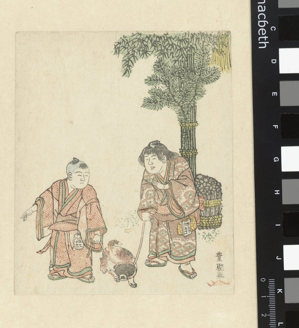 dos niños con un perro de Utagawa Toyokuni (I)