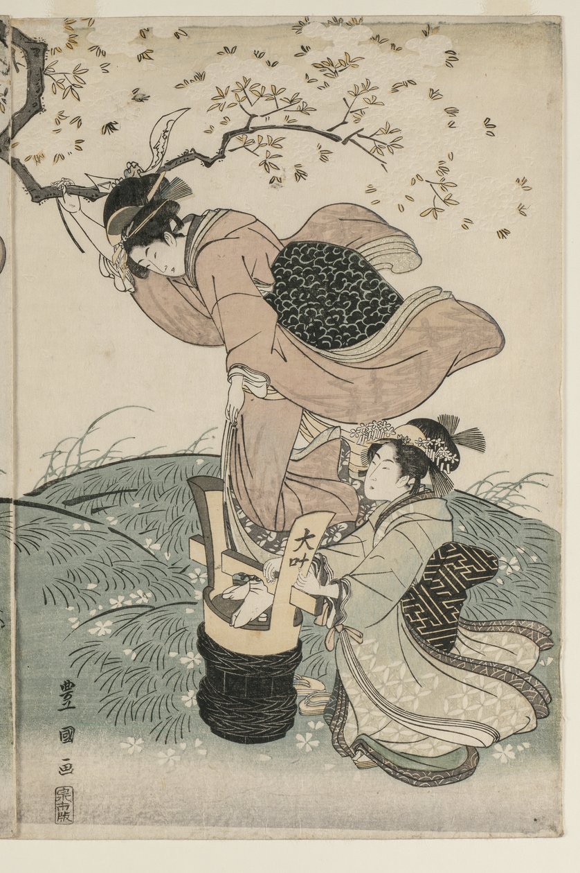 Flores de cerezo en el viento de Utagawa Toyokuni