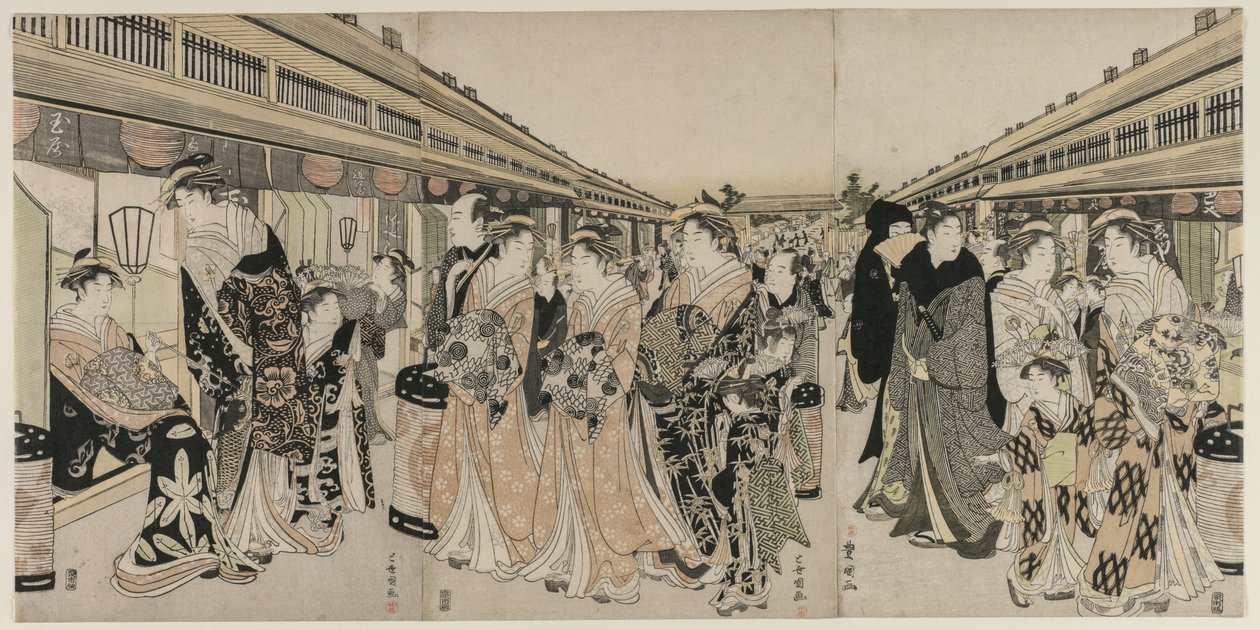 Cortesanas paseando por Nakanochō de Utagawa Toyokuni