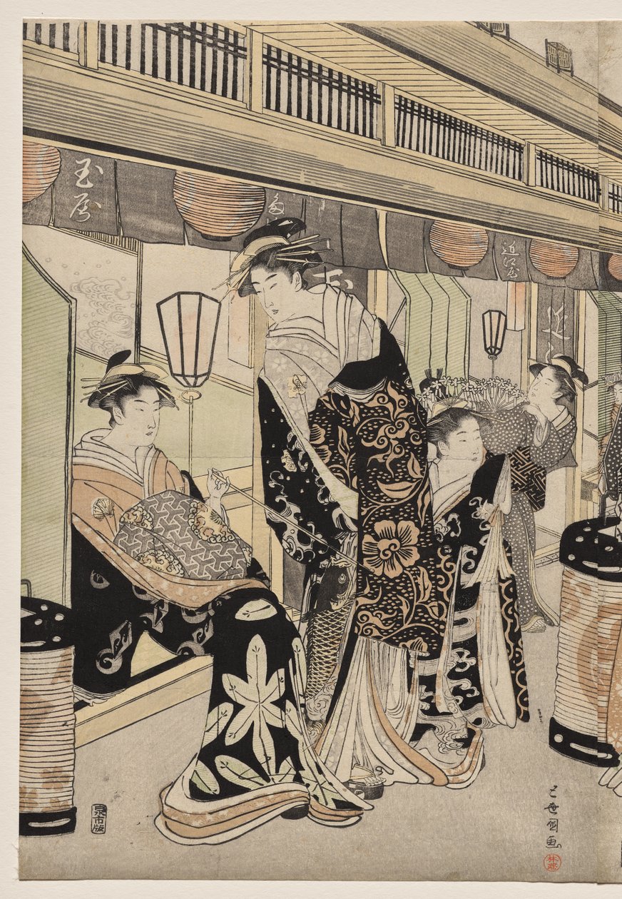 Cortesanas Paseando en Nakanochō de Utagawa Toyokuni