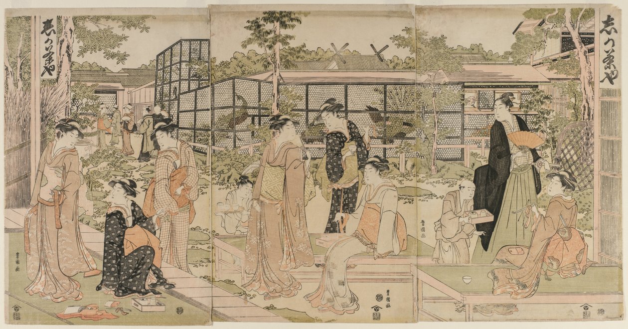 Visitantes a la Casa de Té Shika, principios de 1790 de Utagawa Toyokuni