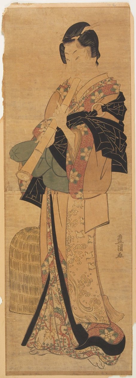 Wakashu verkleidet als bettelnder Priester, der Flöte spielt de Utagawa Toyokuni