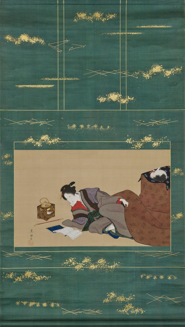 Mujer calentándose con un «kotatsu» de Utagawa Toyokuni