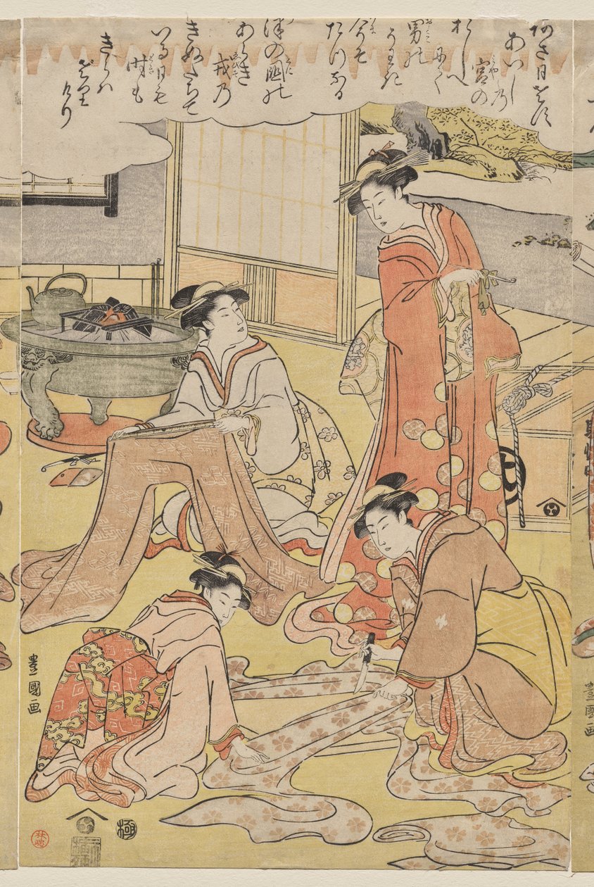 Mujeres haciendo ropa de Utagawa Toyokuni
