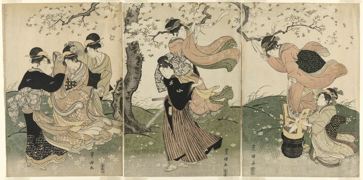 Un día ventoso bajo los cerezos de Utagawa Toyokuni I