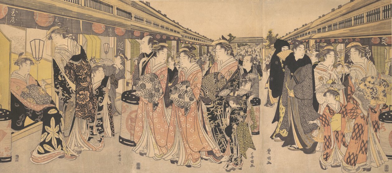 Cortesanas paseando en el Nakanocho en Yoshiwara de Utagawa Toyokuni I