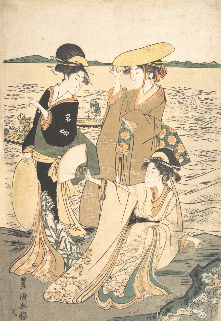 Tres Jóvenes Damas en la Orilla del Mar de Utagawa Toyokuni I