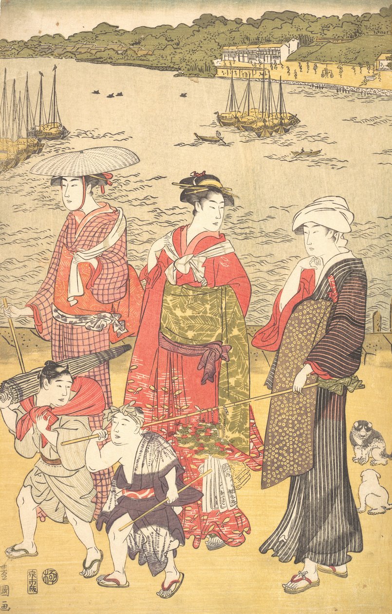 Mujeres en la playa de Takanawa, ca. 1790s de Utagawa Toyokuni I