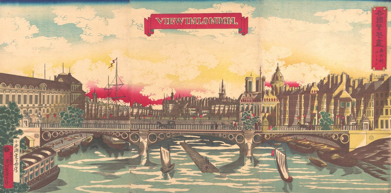 Vista en Londres, la prosperidad de los países: Londres, Inglaterra, septiembre 1872 de Utagawa Yoshimori