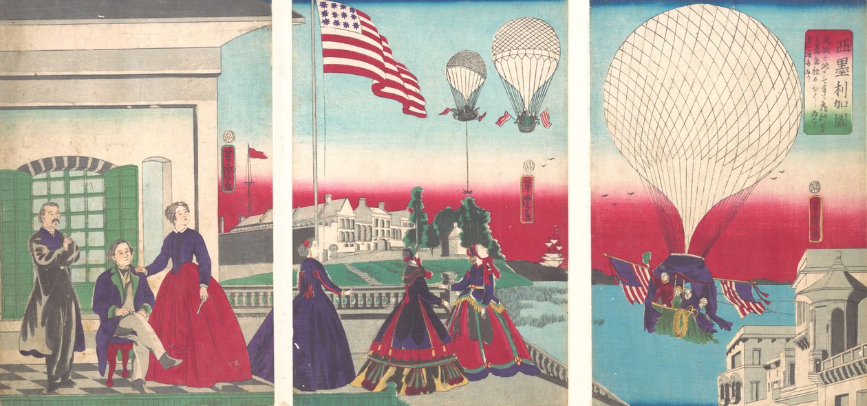 Ascensión en globo americano Amerikakoku, 1867 de Utagawa Yoshitora
