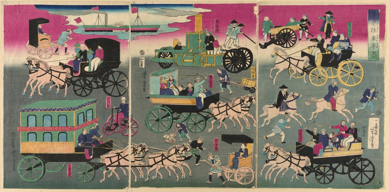 Vehículos en las Calles de Tokio (Tokyo orai kuruma zukushi) de Utagawa Yoshitora
