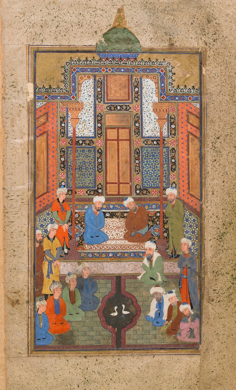 Escena de palacio en un Tuhfat al-Ahrar (Regalo de los libres) Bujará, Uzbekistán, período uzbeko, c.1540 de Uzbek School