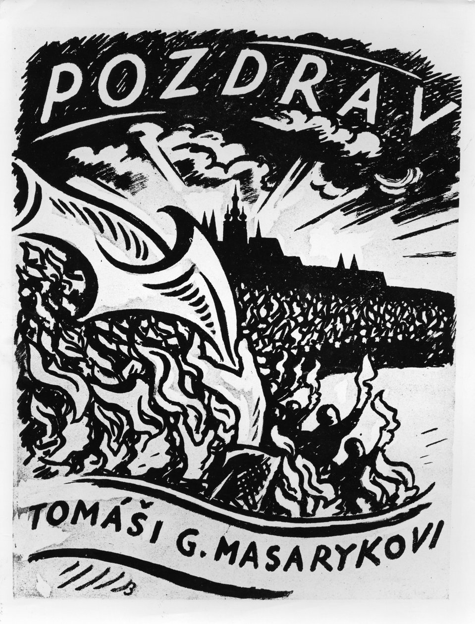 Saludos, Tomas Masaryk, ilustración de la entrada de Masaryk a Praga el 8 de diciembre de 1918 de V.H. Brunner