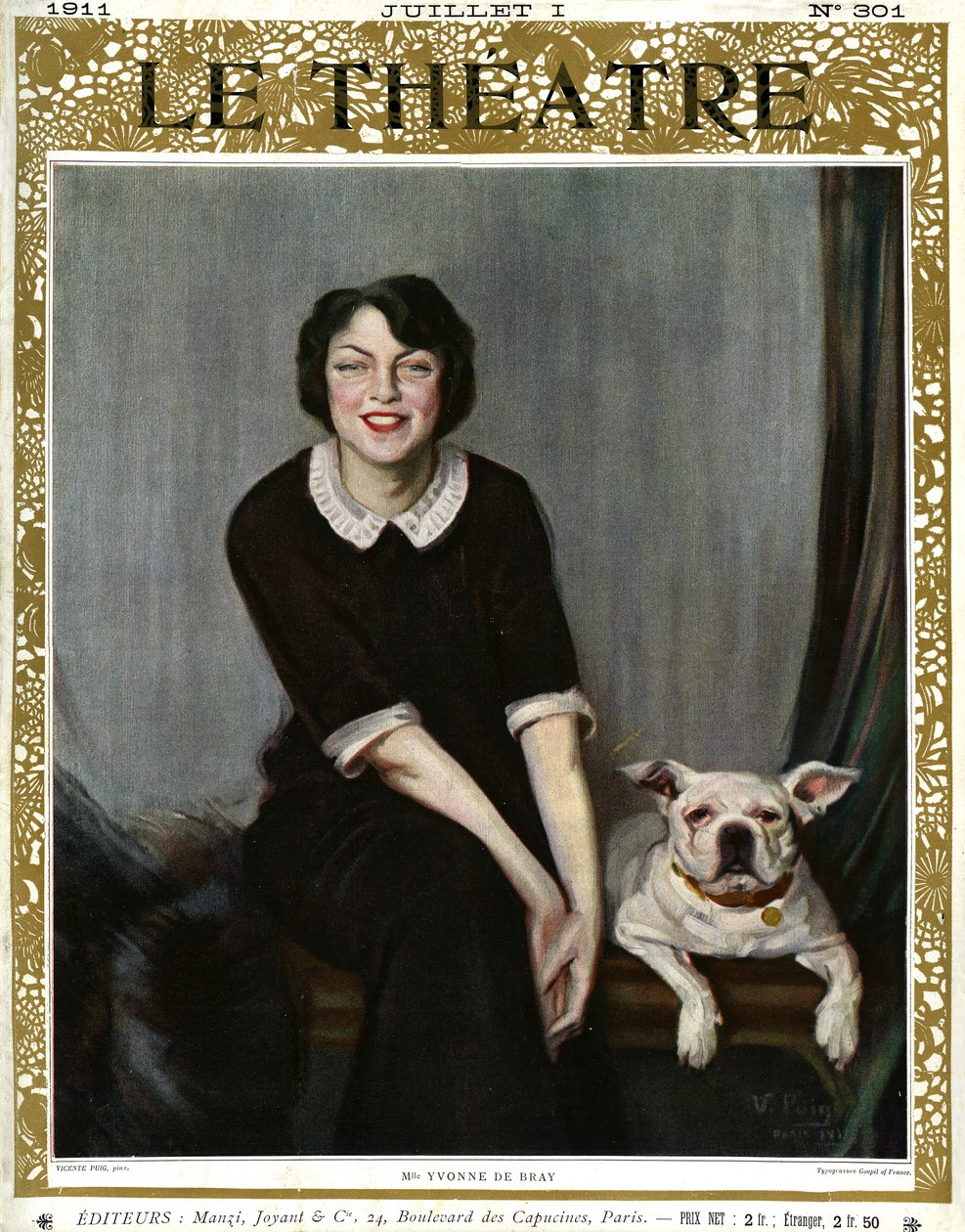 Yvonne De Bray, retrato con perro de V. (after) Puig