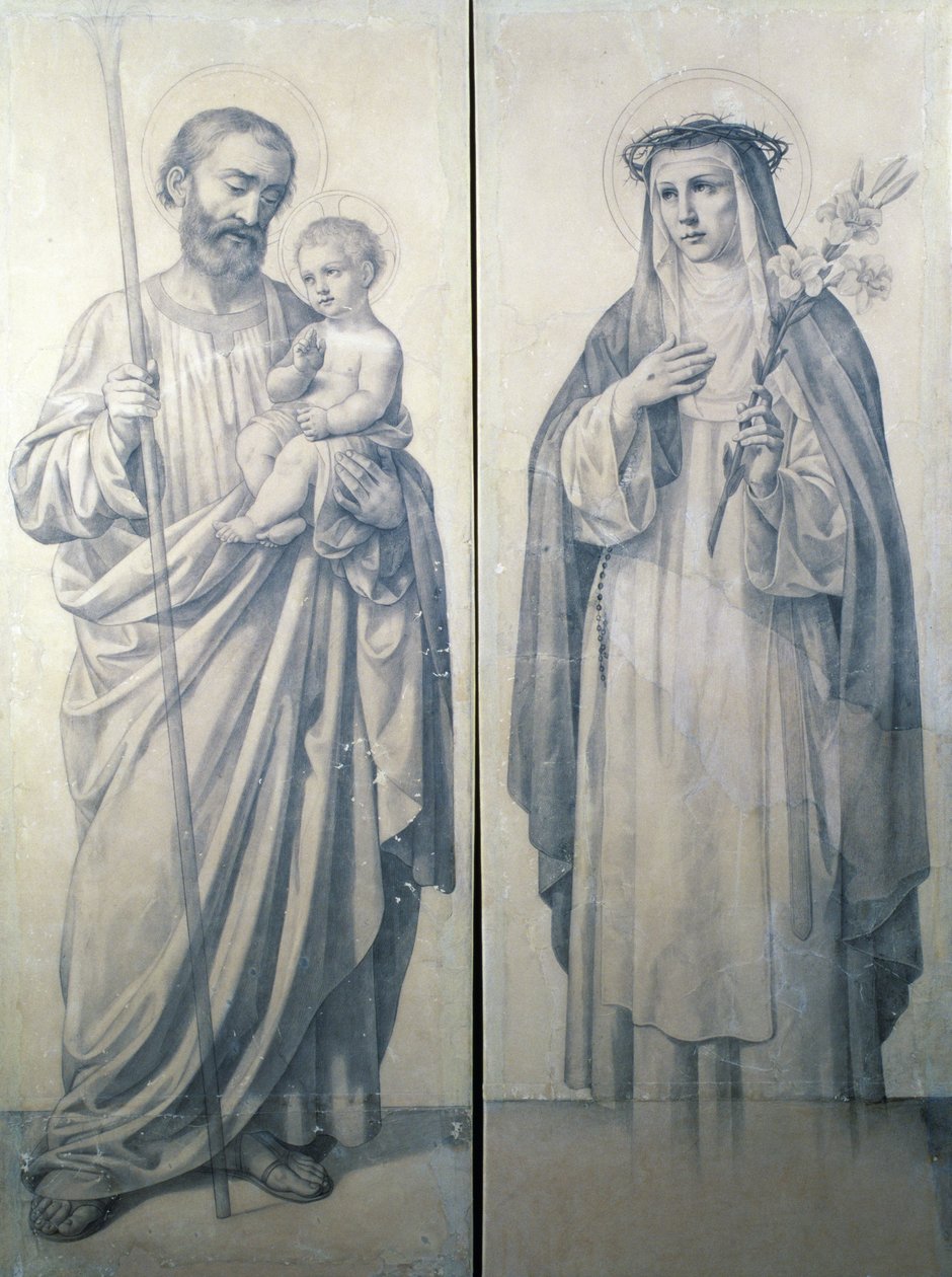 Dibujo preparatorio de Santa Catalina de Siena y San Cristóbal de V. de Matteis
