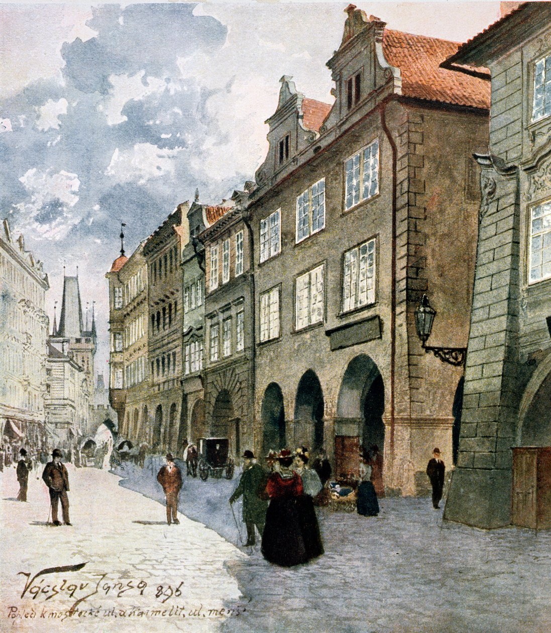 Ulice k Mostu, Mala Strana, Praga, ilustración de 