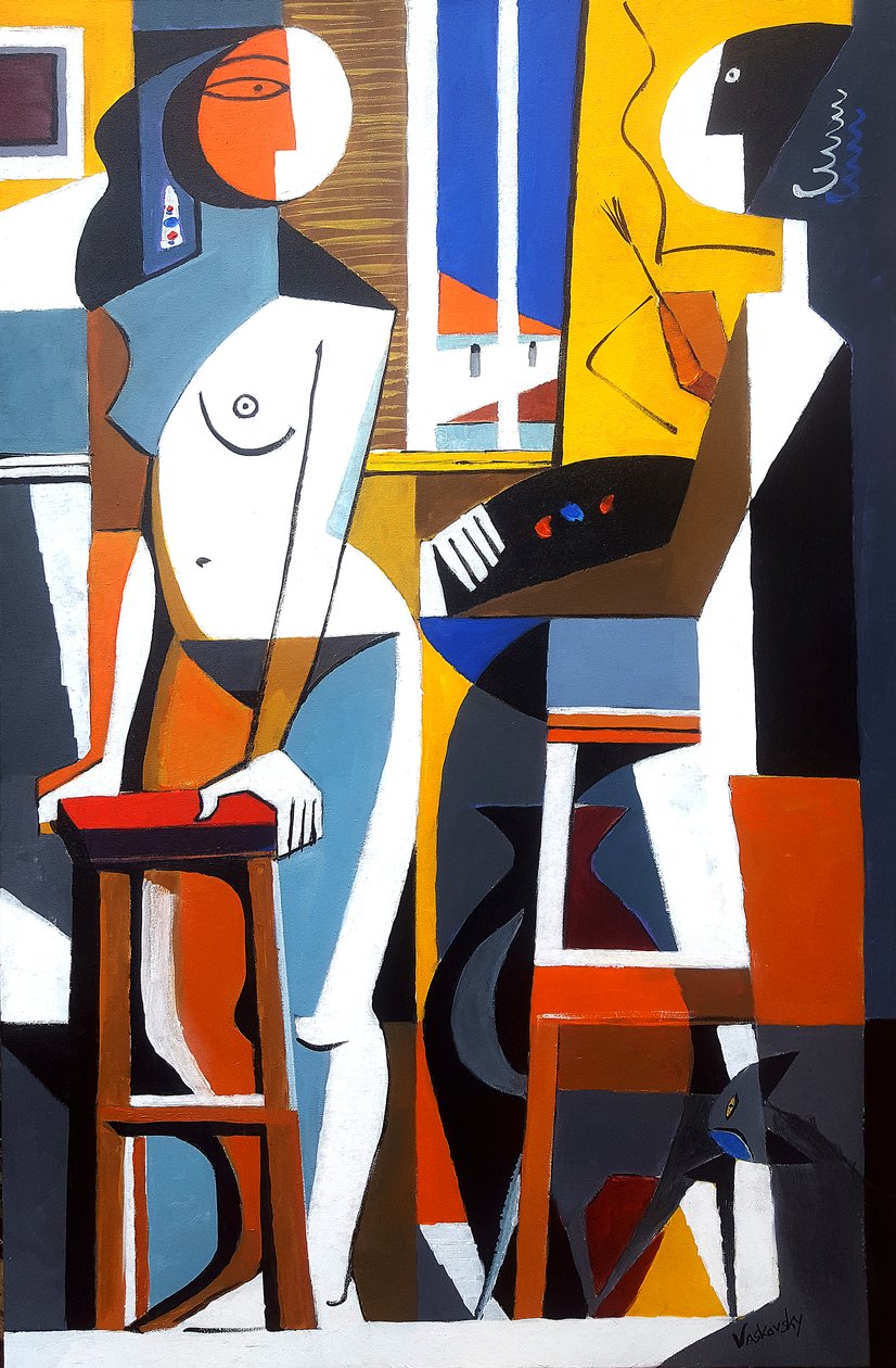 Artista y modelo en la ventana, 2021 (acrílico sobre lienzo) de Vadym Vaskovsky