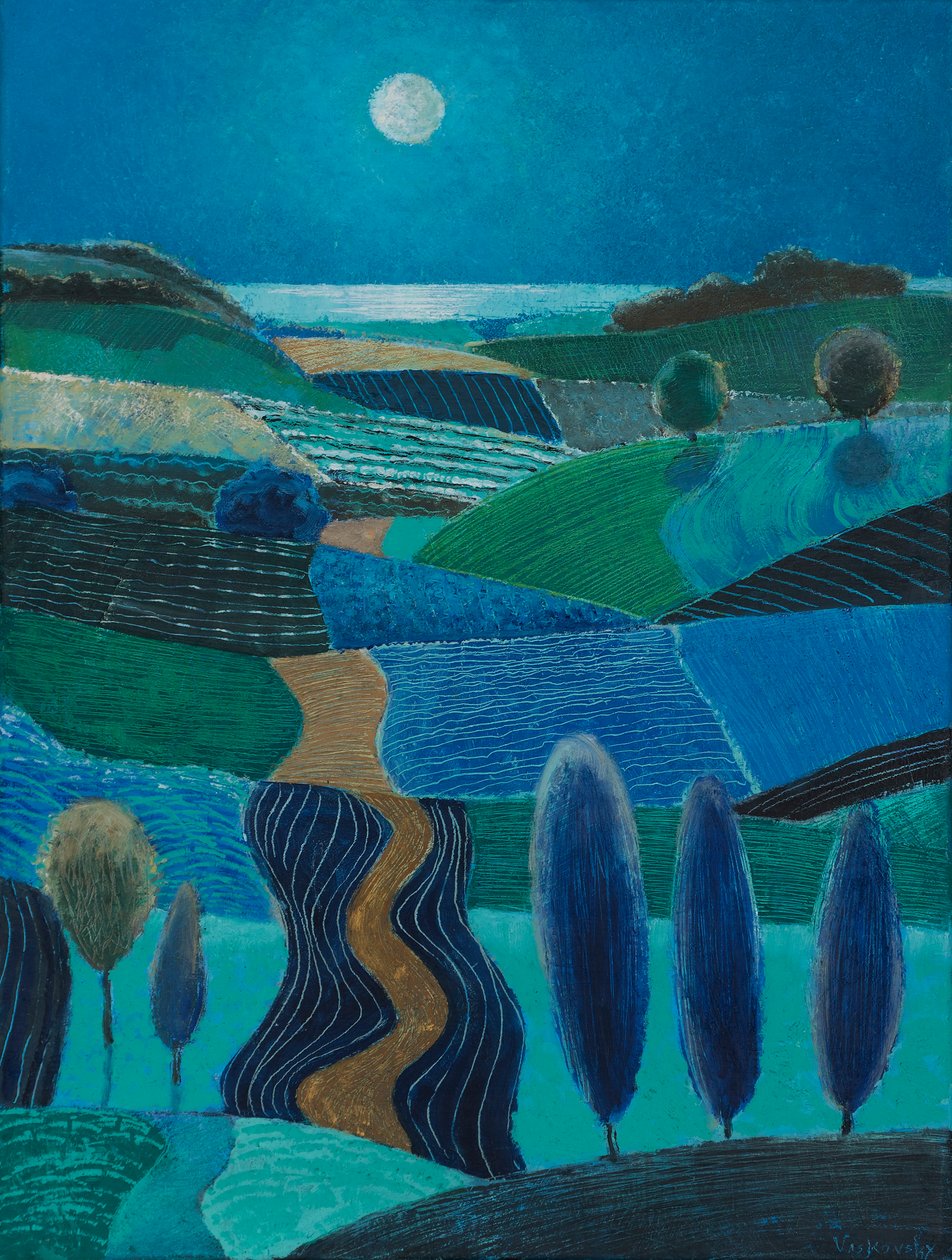 Luna llena sobre dunas, 2023 (óleo sobre lienzo) de Vadym Vaskovsky