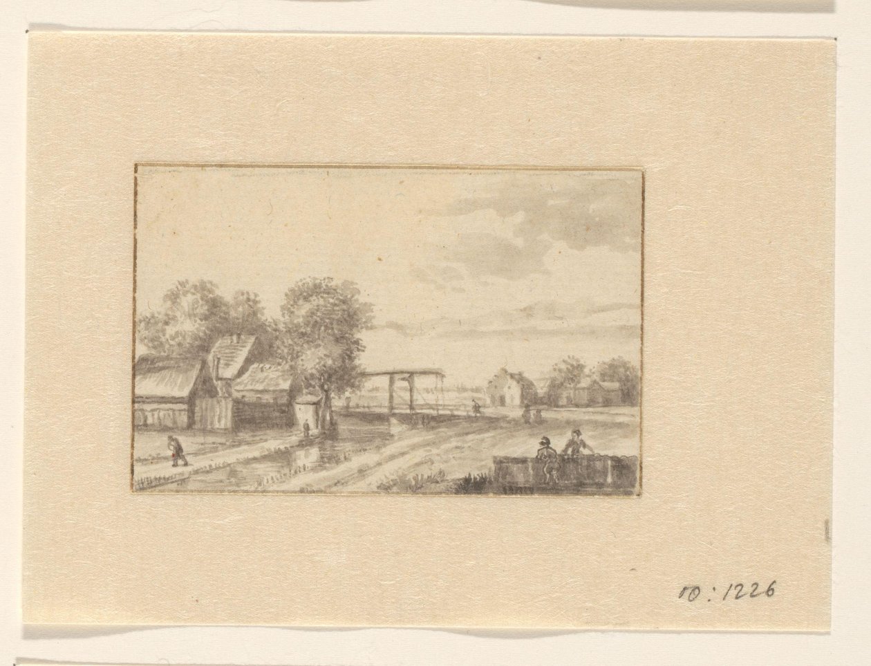 Paisaje con casas y un puente levadizo de Valentijn (possibly)