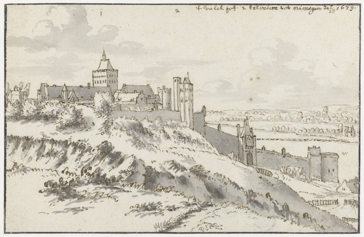 Vista del Valkhof y Belvedere en Nijmegen de Valentijn Klotz (possibly)