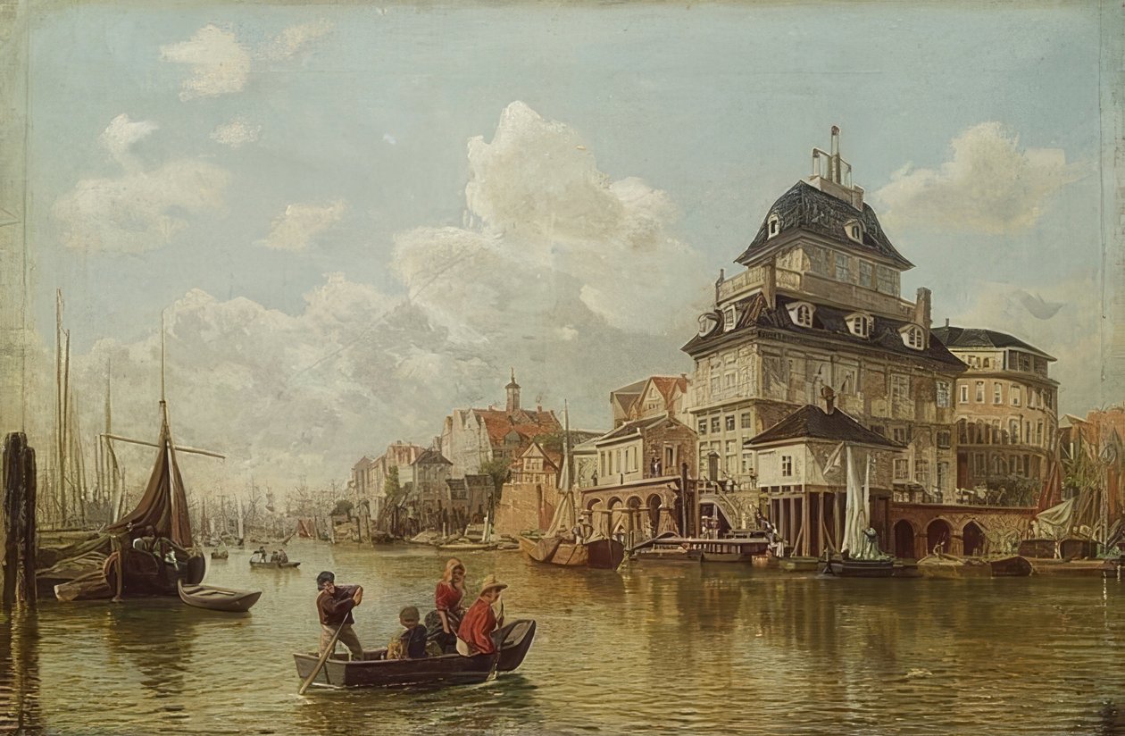 La casa del árbol en el puerto de Hamburgo. 1850 de Valentin Ruths