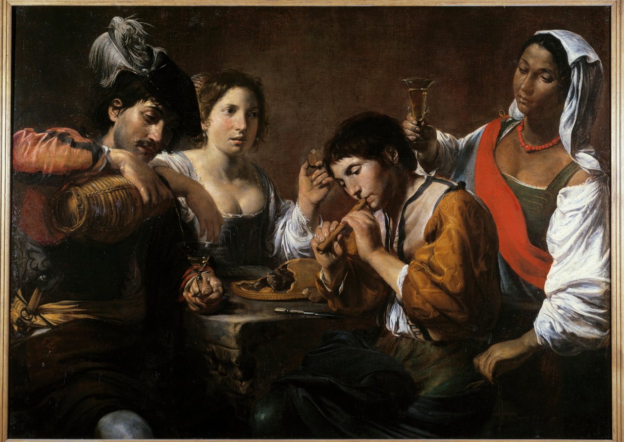 Reunión en un cabaret de Valentin de Boulogne