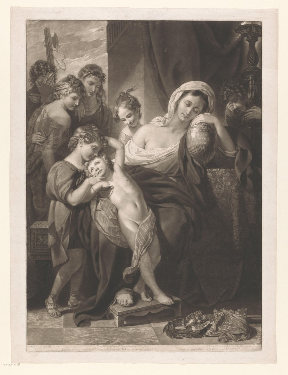 Agripina de Oudere rouwend met de as van Germanicus
Agripina, rodeada de sus hijos, llorando sobre las cenizas de Germánico (título en el objeto) de Valentine Green