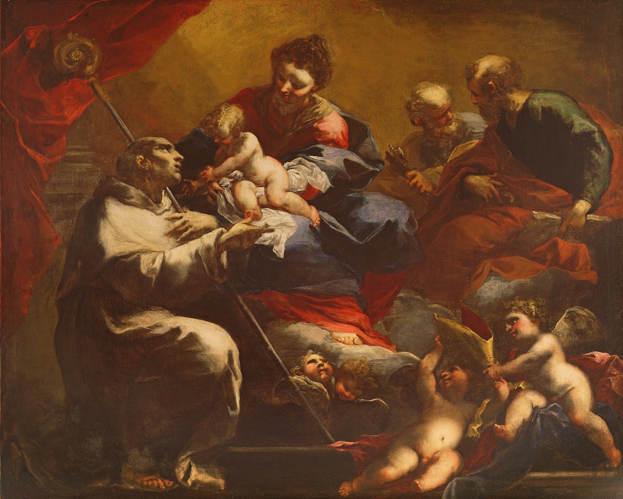 Madonna y Niño con SS. Pedro y Pablo apareciendo a San Bruno de Valerio Castello