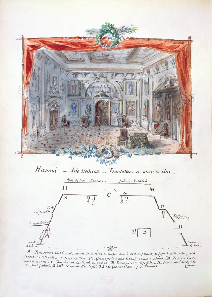 Diseño de escenario y direcciones para una producción de Hernani de Victor Hugo (1802-85), 1879 de Valnay Pere et fils